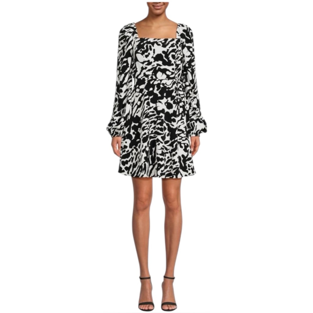 Karl Lagerfeld Paris Animal Print Fit & Flare Dress In Black and White Size 10